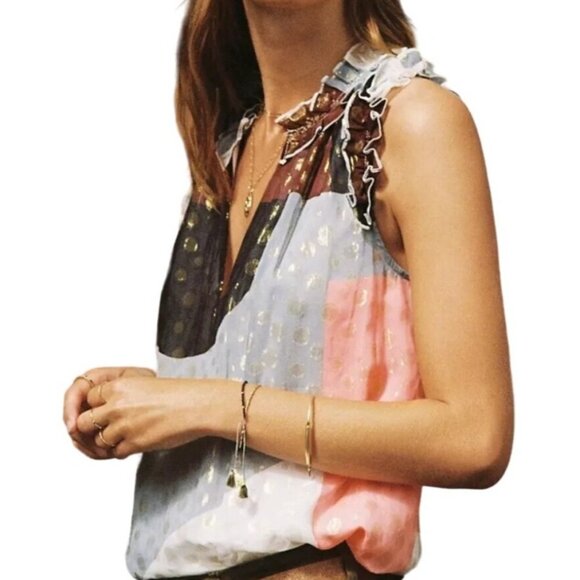 Maeve Fantasia Metallic Clip Dot Blouse Size 0 - Picture 9 of 11